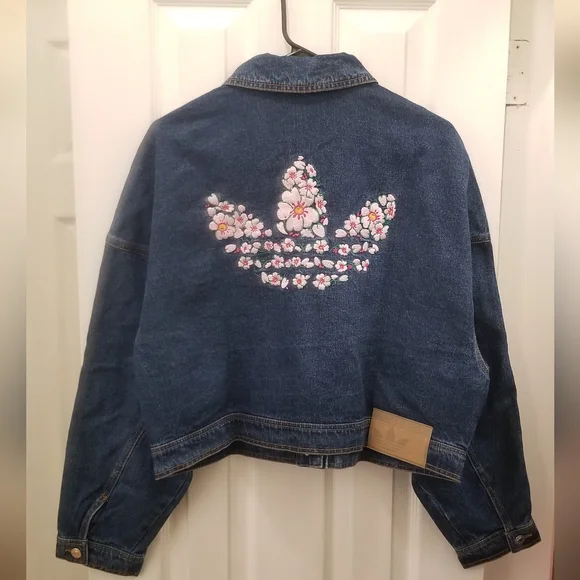 Adidas Cropped Dark Blue Denim Jacket - Picture 6 of 9